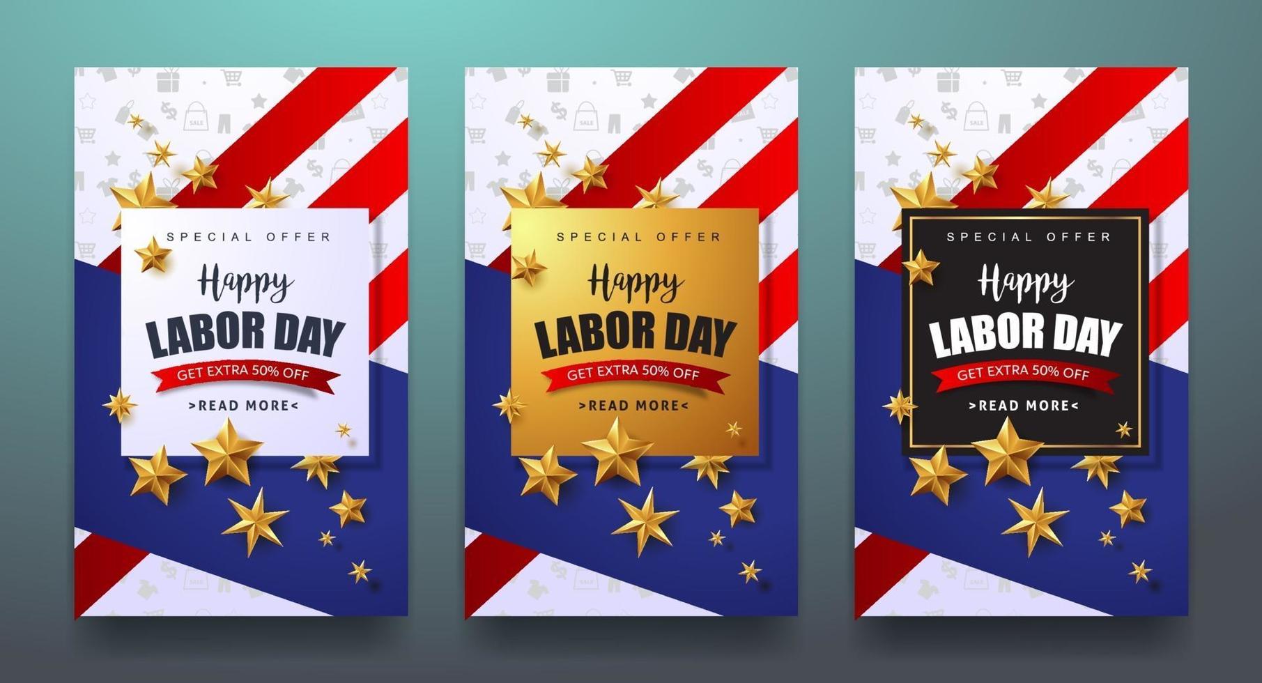 modello di banner promozione vendita festa del lavoro con bandiera americana vettore
