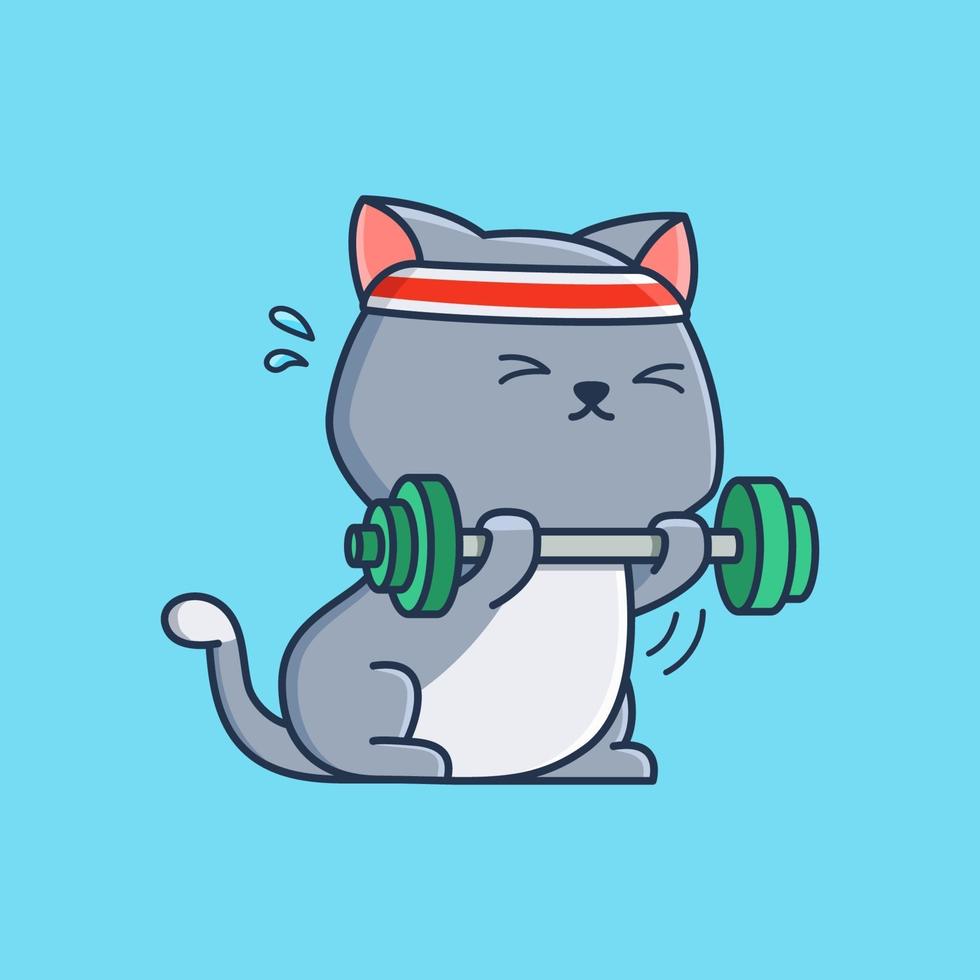 simpatico cartone animato gatto in allenamento vettore