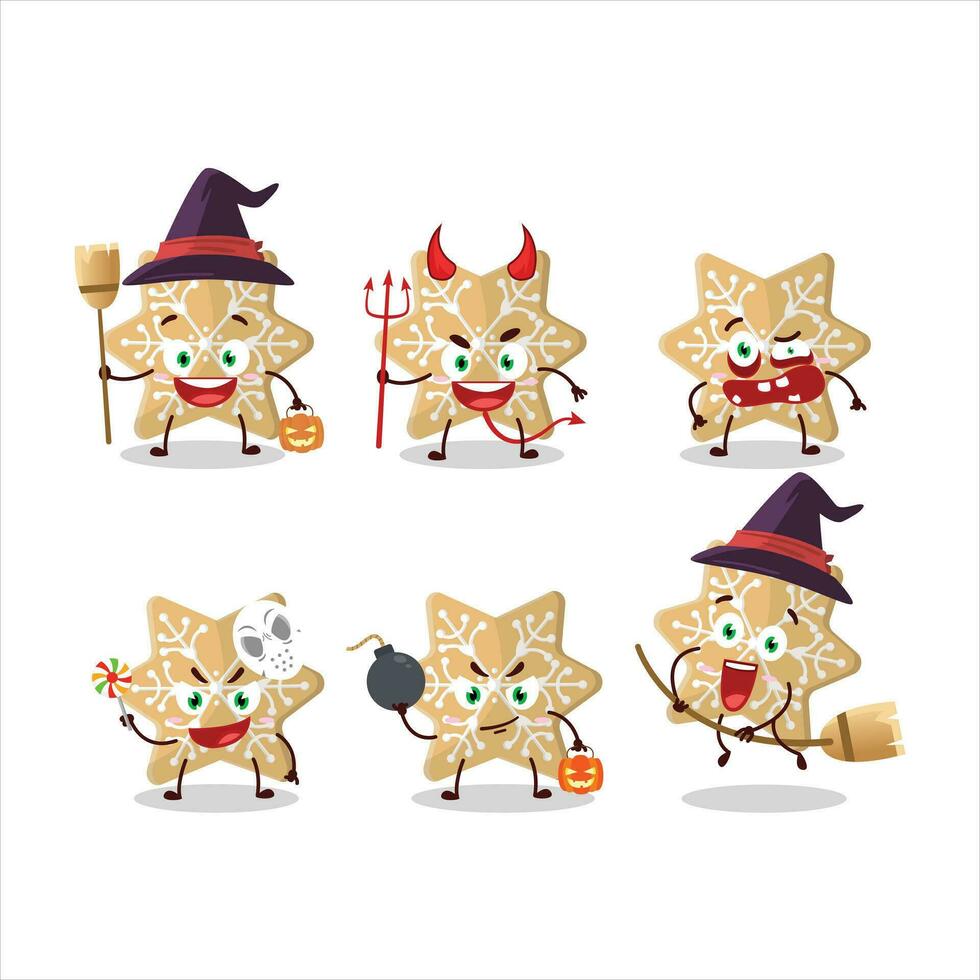 Halloween espressione emoticon con cartone animato personaggio di biscotti neve vettore