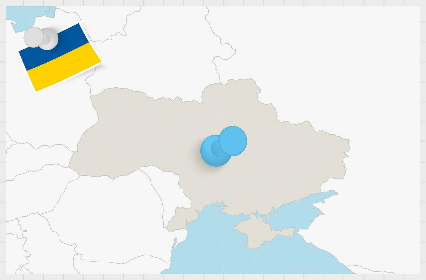 carta geografica di Ucraina con un' appuntato blu spillo. appuntato bandiera di Ucraina. vettore