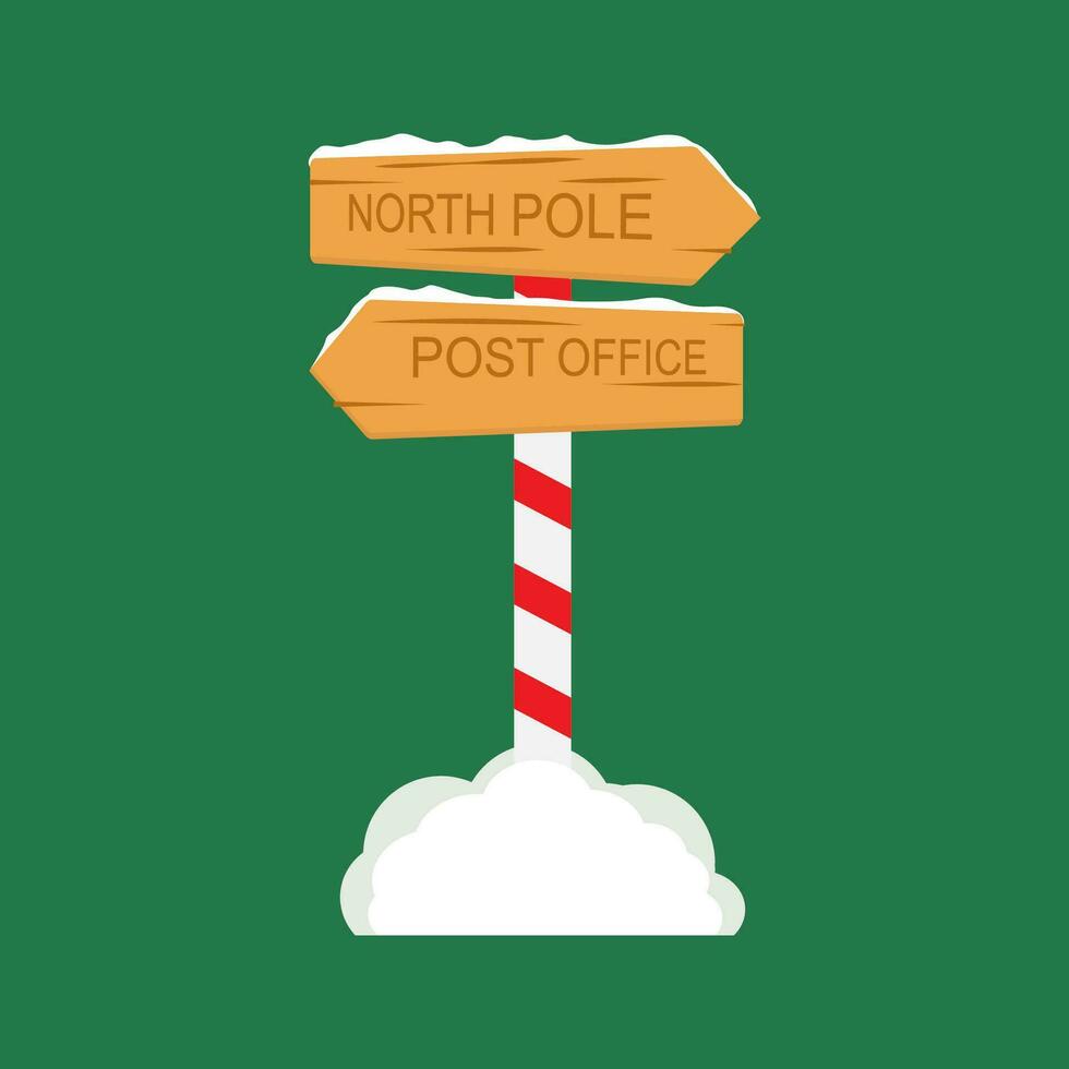 carino nord polo insegne e Natale di legno strada segni nel neve, inverno puntatori con ghirlande, neve, e a strisce poli. natale cartone animato vettore illustrazione.