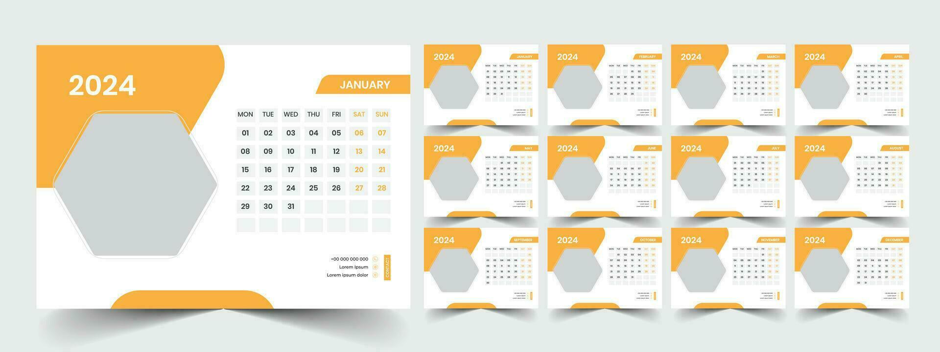 scrivania calendario 2024 modello disegno, ufficio calendario 2024 vettore