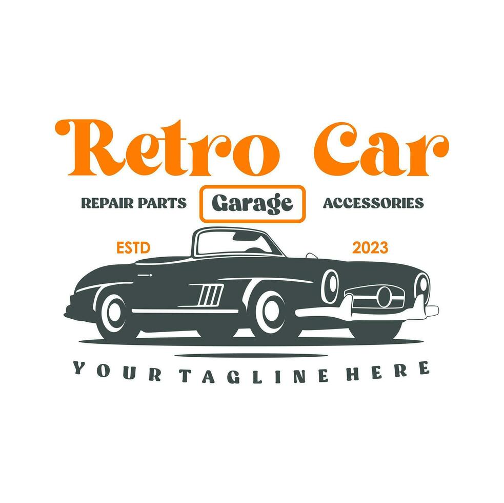 Vintage ▾ o retrò o classico auto logo design vettore illustrazione. retrò emblema di auto riparazione restauro e club design elemento.