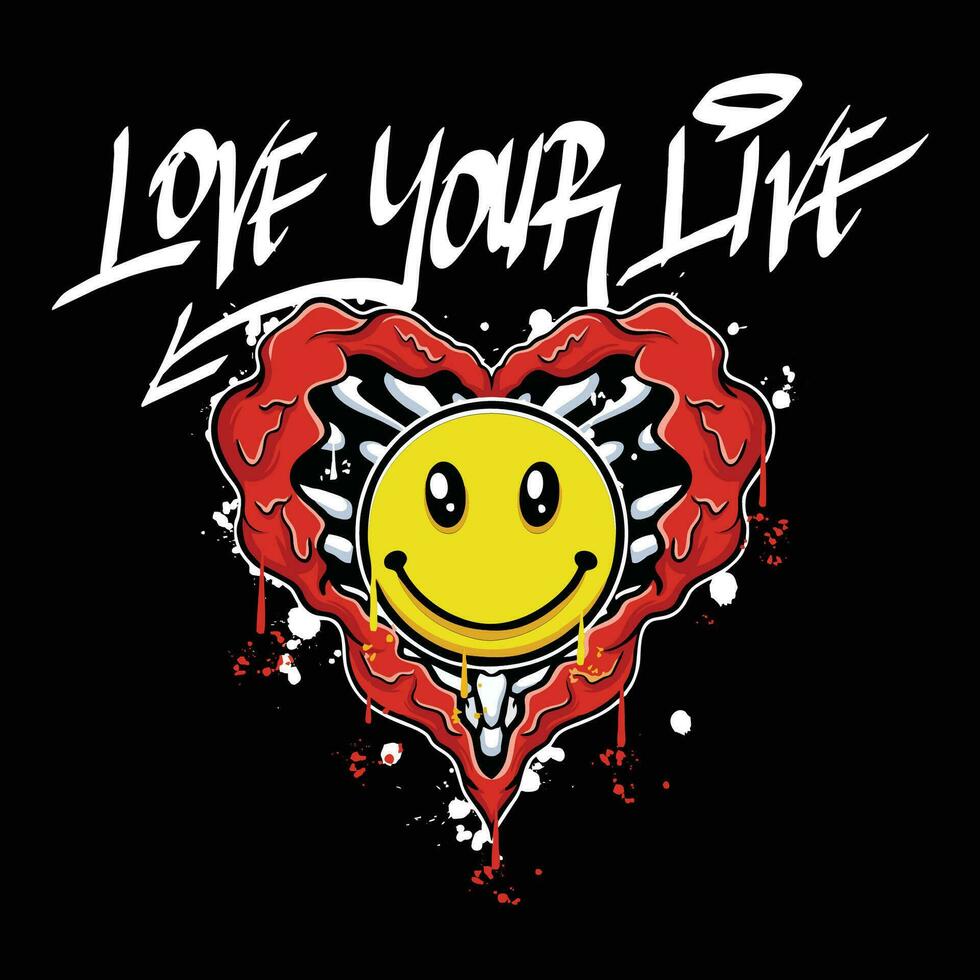 vettore graffiti mano disegnato Sorridi amore con slogan amore il tuo vita disegni per abbigliamento di strada illustrazione