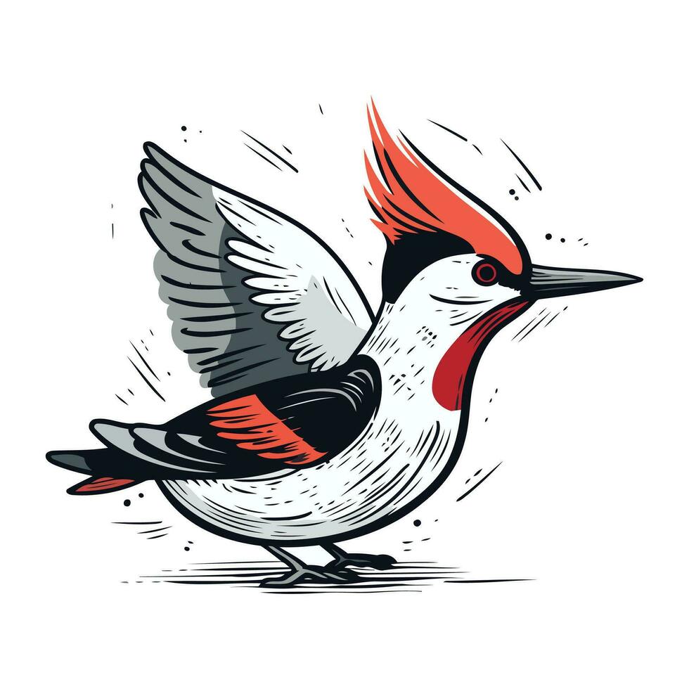rosso crestato waxwing uccello vettore illustrazione isolato su bianca sfondo.