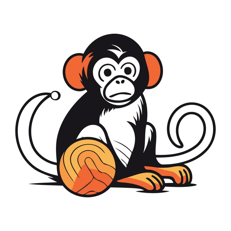 scimmia seduta con un' palla di filato. vettore illustrazione isolato su bianca sfondo.