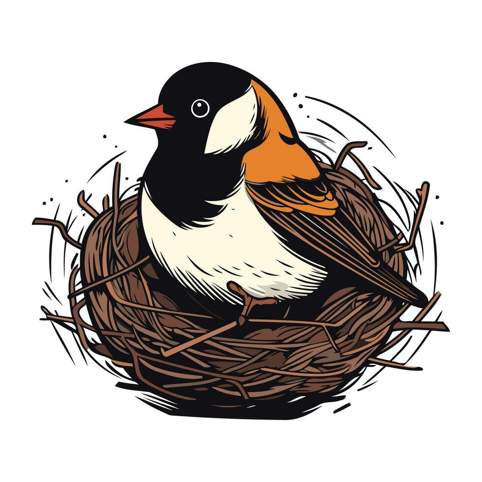 ciuffolotto nel un' nido. vettore illustrazione di un' uccello.
