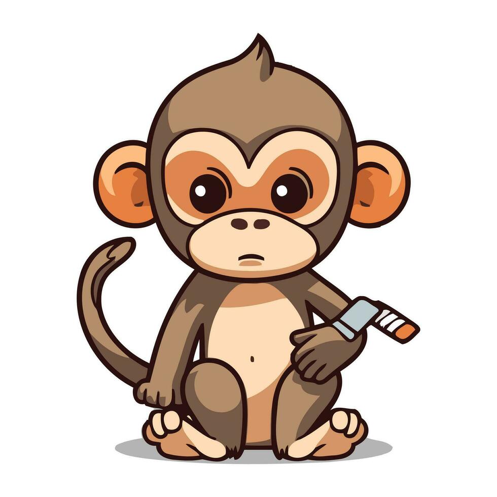 scimmia cartone animato personaggio seduta e Tenere un' dipingere spazzola vettore illustrazione.