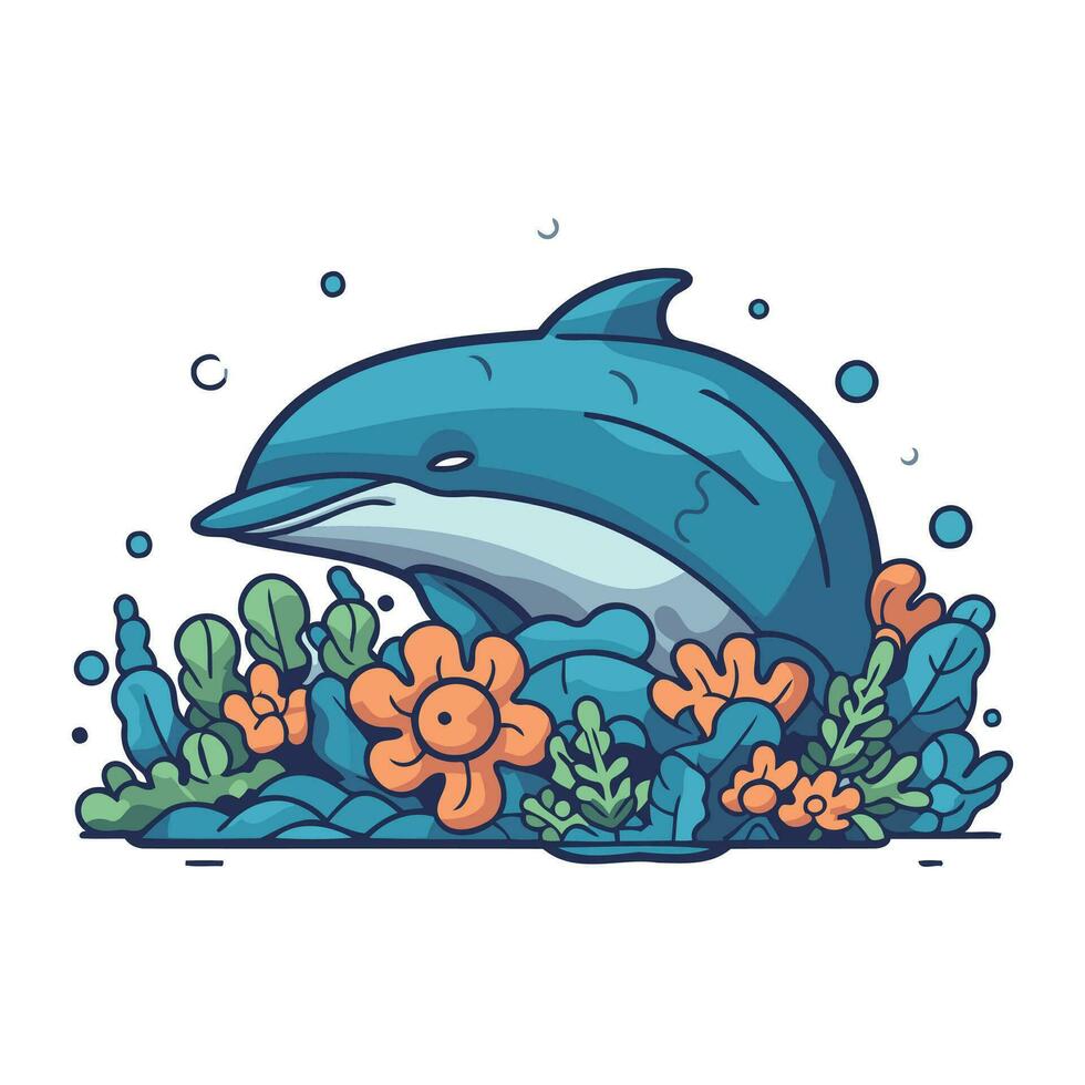 delfino nuoto nel il mare. vettore illustrazione nel cartone animato stile.