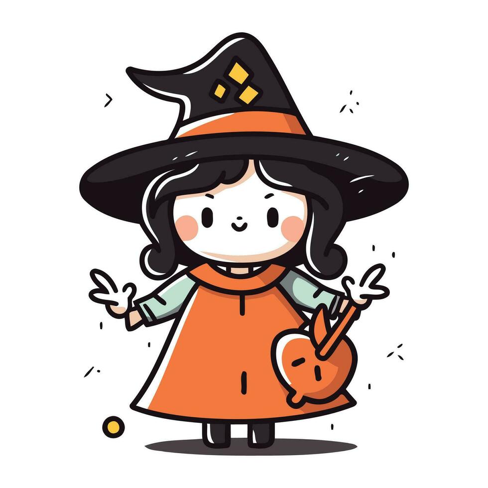 carino cartone animato ragazza nel strega costume per Halloween. vettore illustrazione.