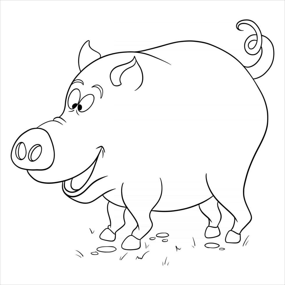 personaggio animale divertente maiale in linea stile libro da colorare vettore