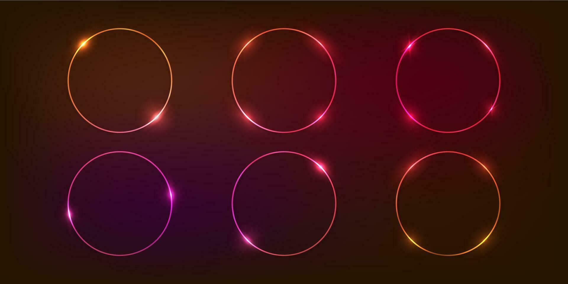 impostato di sei neon montatura con splendente effetti vettore