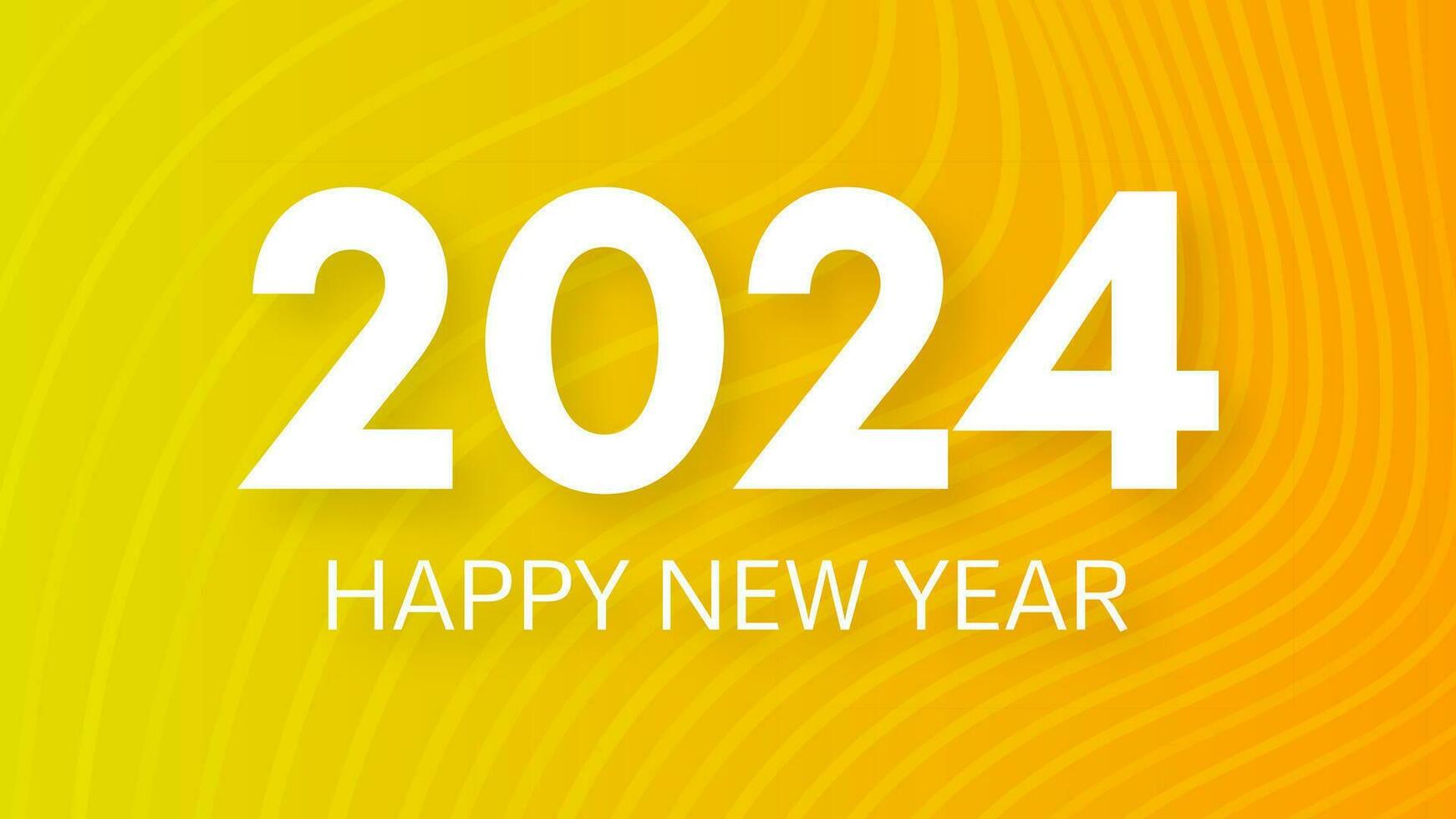 2024 contento nuovo anno sfondo. moderno saluto bandiera modello con bianca 2024 nuovo anno numeri su giallo astratto sfondo con Linee. vettore illustrazione