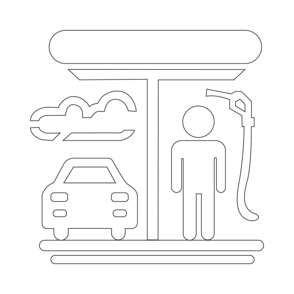 vettore linea icona di un' piccolo auto e un' uomo a un' benzina stazione
