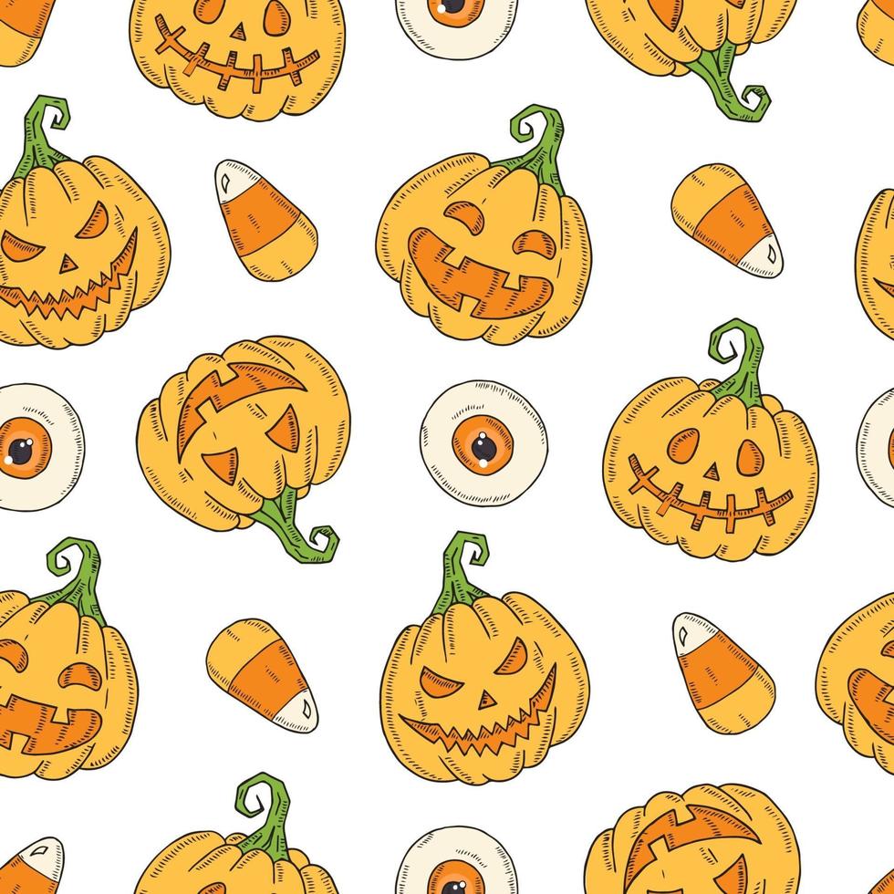 modello senza cuciture con zucca colorata di halloween jack vettore