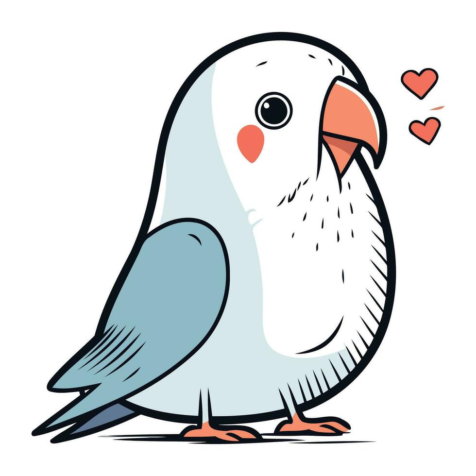 carino cartone animato pappagallo con cuori. vettore illustrazione isolato su bianca sfondo.