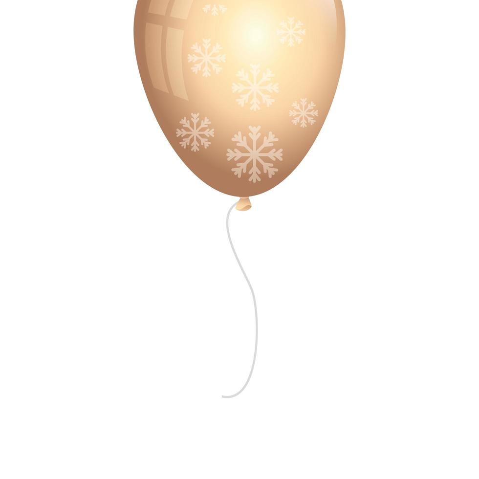 palloncino elio dorato con fiocchi di neve icona isolata vettore