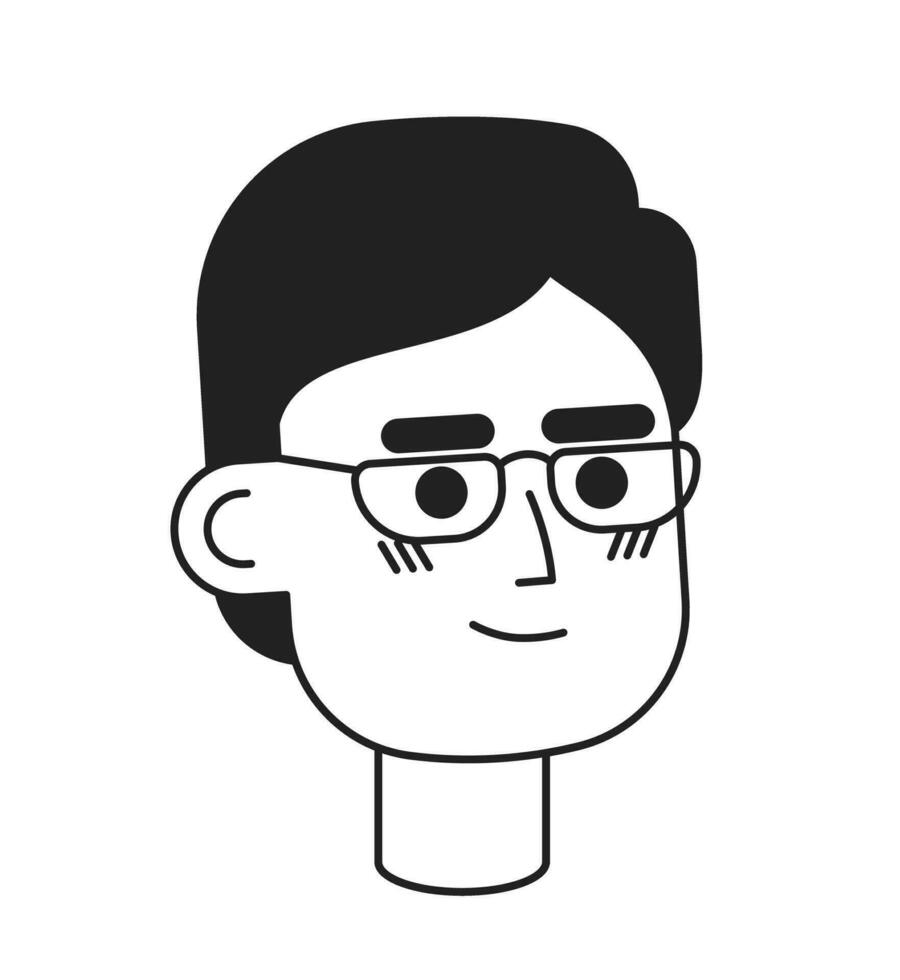 occhiali adulto asiatico uomo nero e bianca nero e bianca 2d vettore avatar illustrazione. occhiali maschio schema cartone animato personaggio viso isolato. uomo d'affari giapponese piatto utente profilo Immagine, ritratto