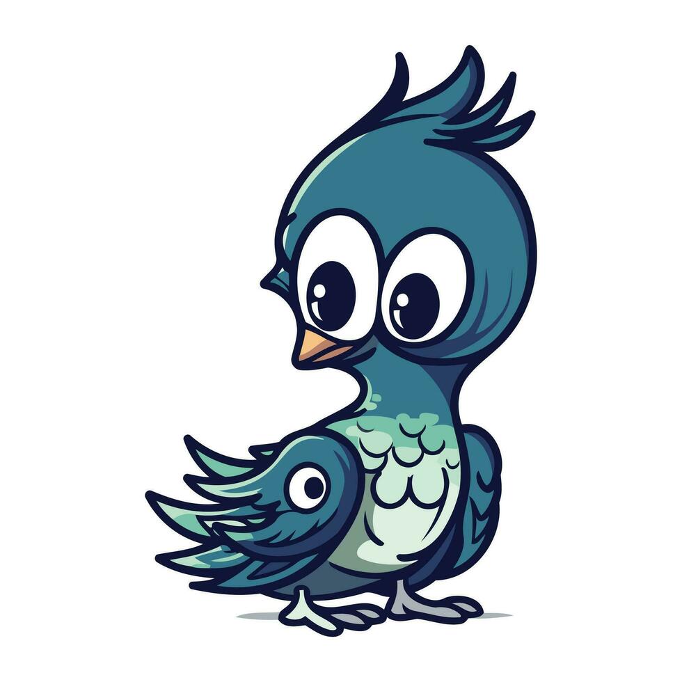 carino cartone animato blu uccello. vettore illustrazione isolato su bianca sfondo.