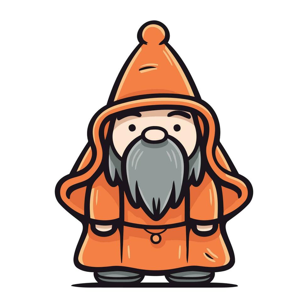 cartone animato gnomo nel arancia cappotto e cappello. vettore illustrazione.