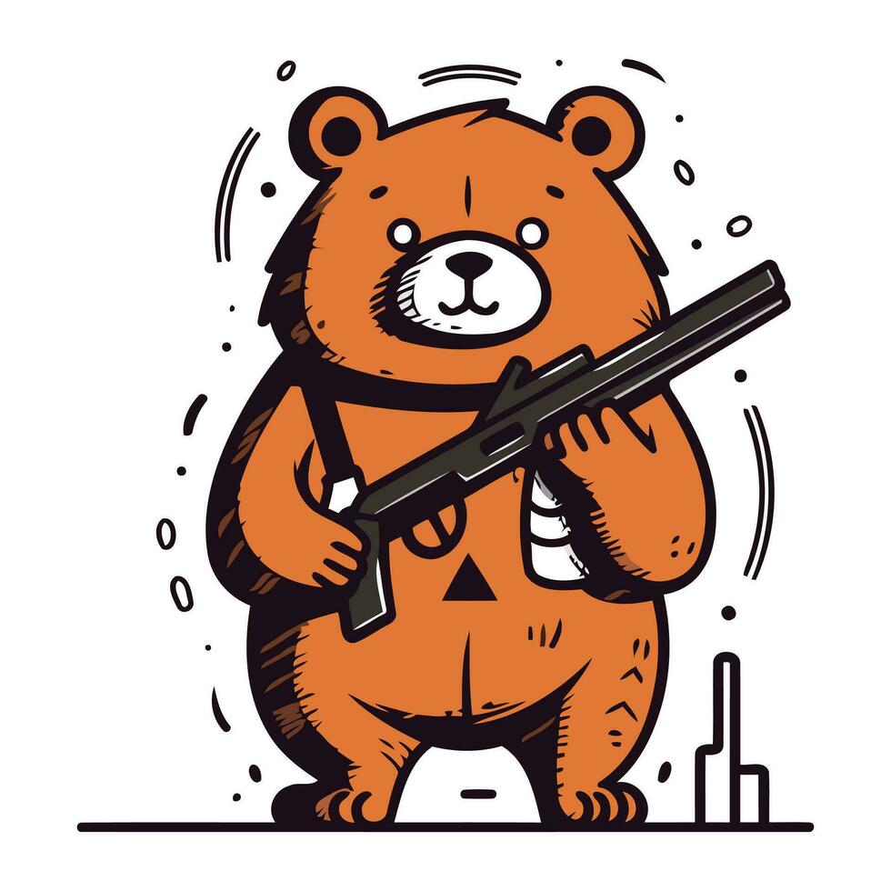 vettore illustrazione di un' carino orso con un' pistola nel il suo mano. cartone animato stile.