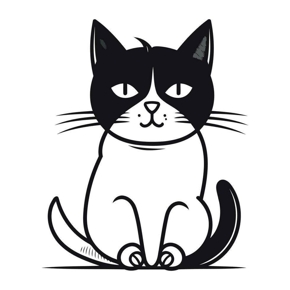 carino nero e bianca gatto seduta su bianca sfondo. vettore illustrazione.