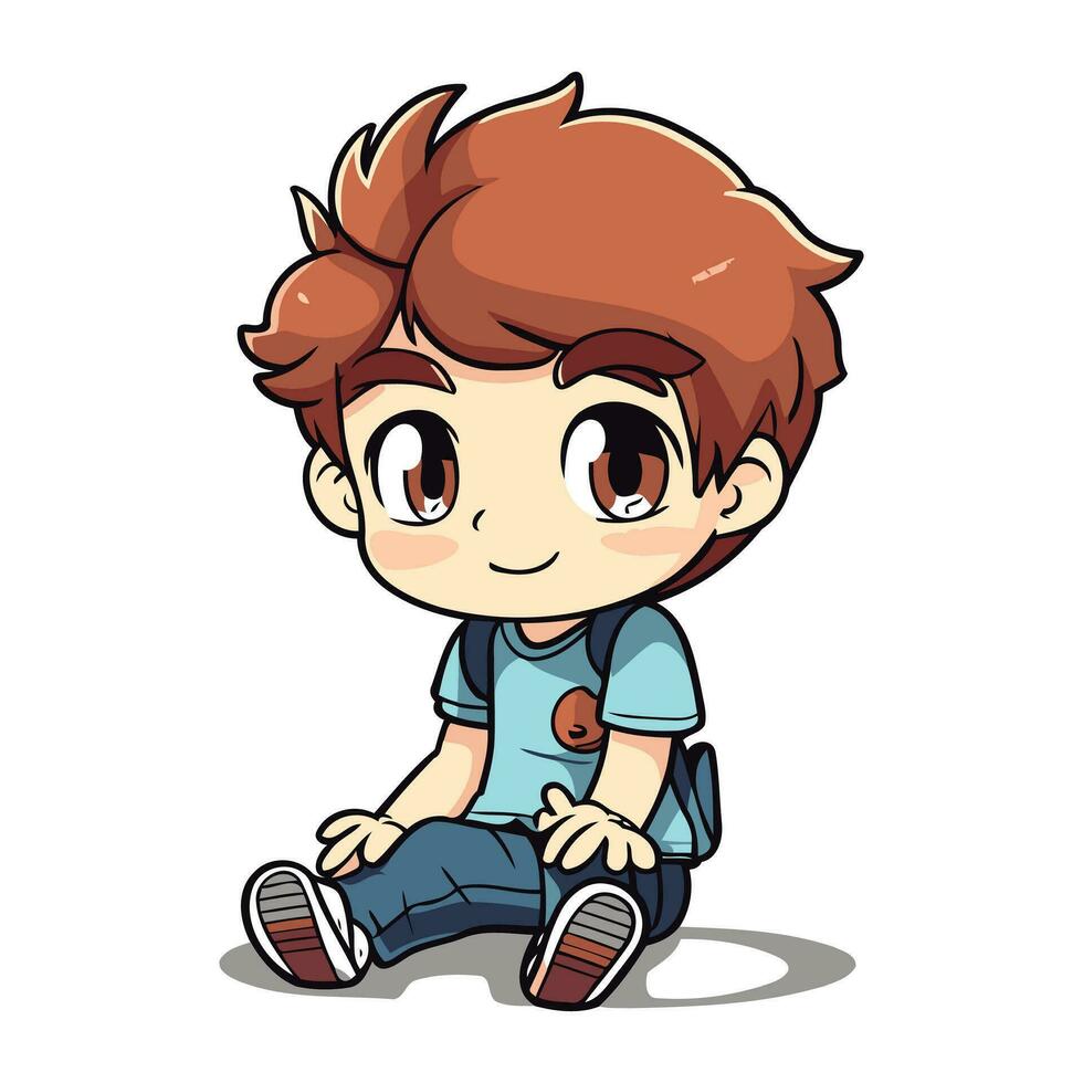 carino poco ragazzo seduta su il pavimento e sorridente. vettore illustrazione