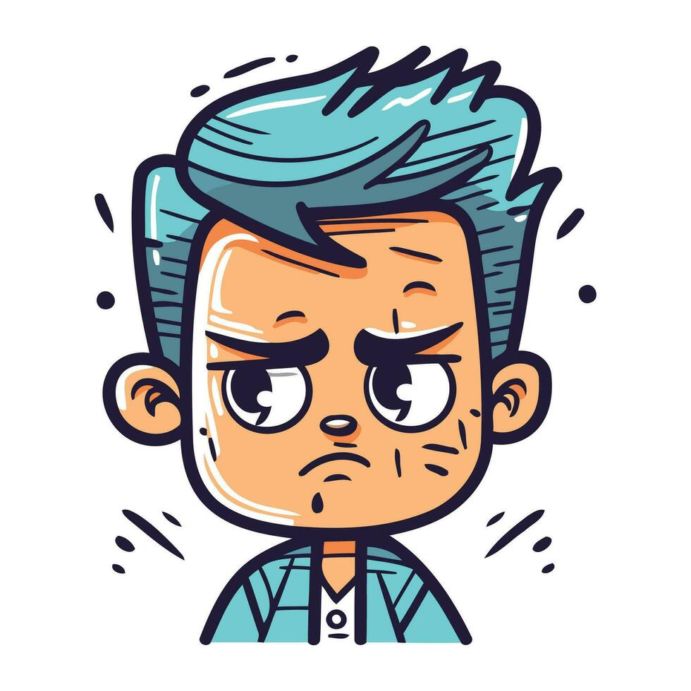 arrabbiato ragazzo con facciale espressione. vettore illustrazione nel cartone animato stile.