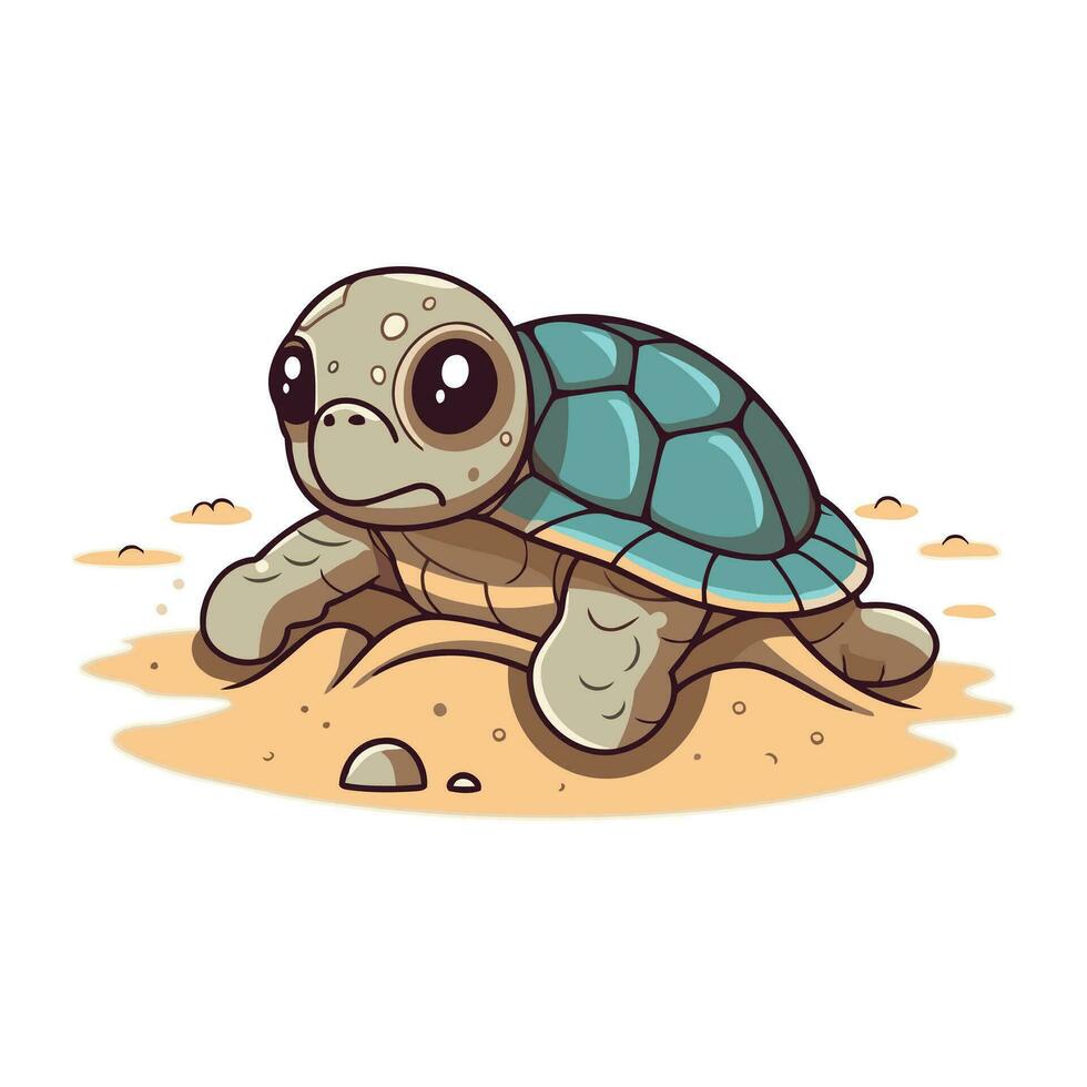 cartone animato tartaruga su il sabbia. vettore illustrazione isolato su bianca sfondo.