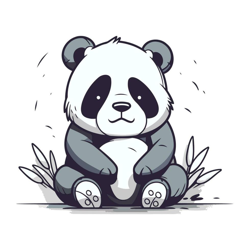 carino panda seduta su il erba. vettore cartone animato illustrazione.