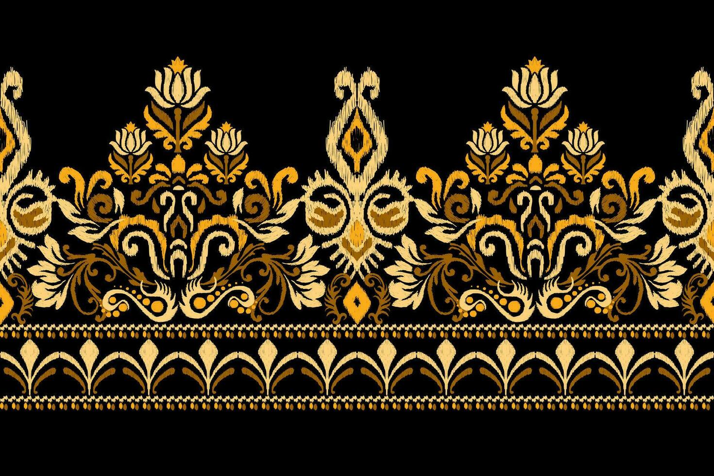 ikat floreale paisley ricamo su nero sfondo.ikat etnico oreintal modello tradizionale.azteco stile astratto vettore illustrazione.disegno per trama, tessuto, abbigliamento, avvolgimento, decorazione, pareo, sciarpa
