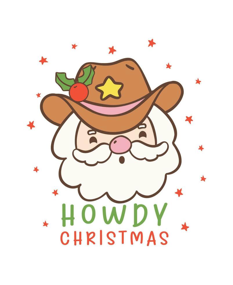 carino cowboy Natale Santa viso cartone animato personaggio mano disegno vettore