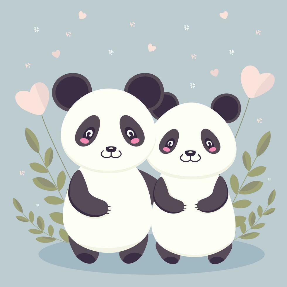 panda coppia San Valentino vettore