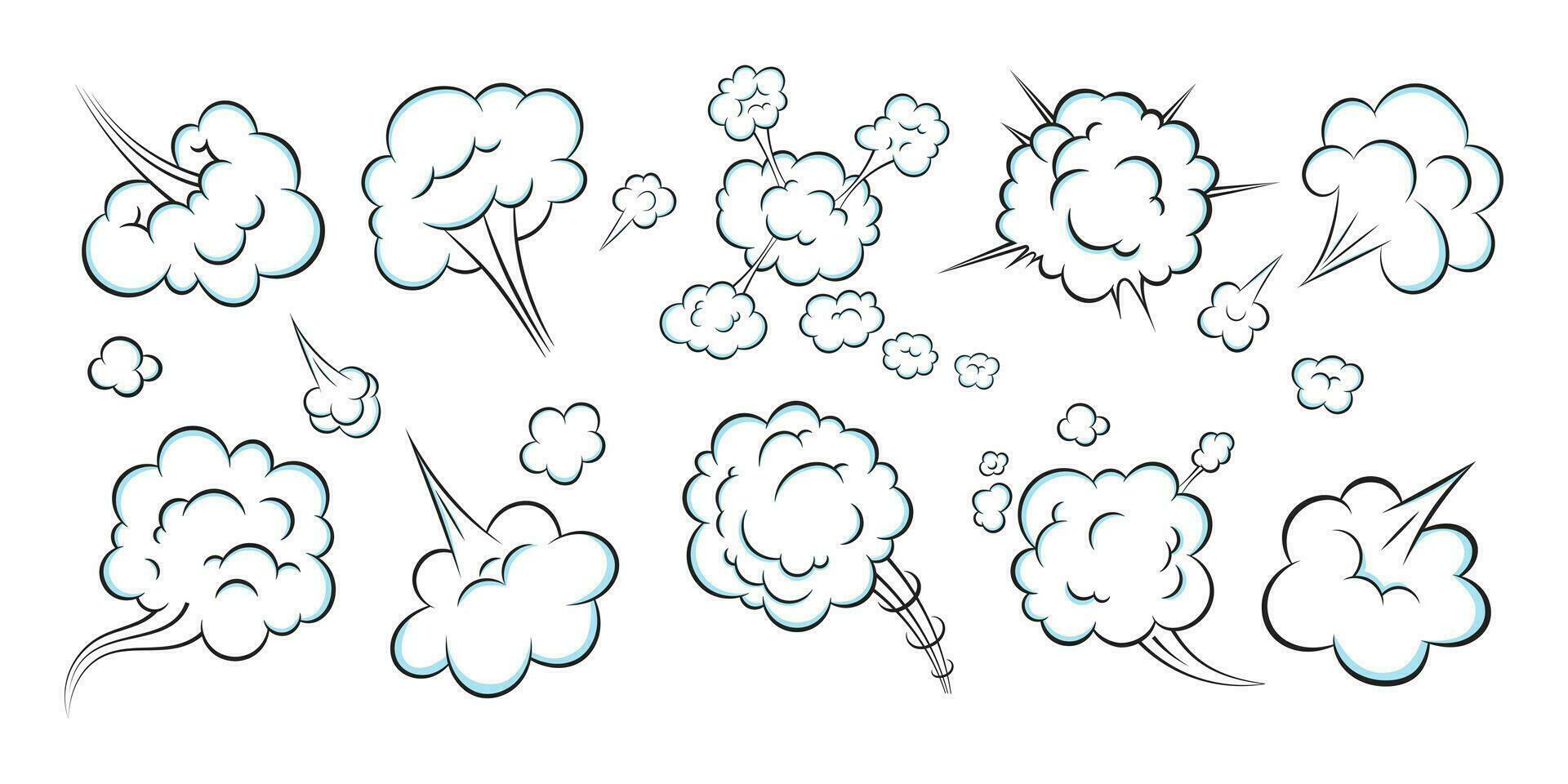 set di illustrazioni vettoriali per il design in stile piatto della nuvola di scoreggia del fumetto di fumetti pop art odorosi.