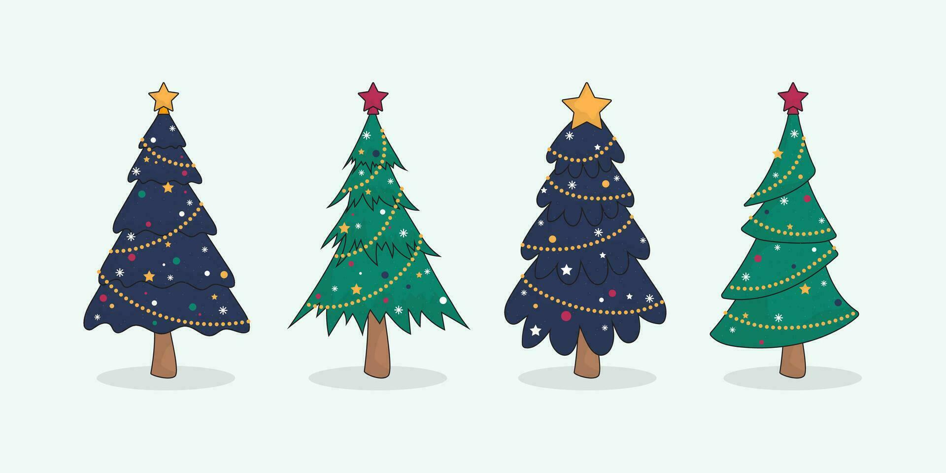 collezione di mano disegnato piatto Natale alberi. vettore illustrazione.