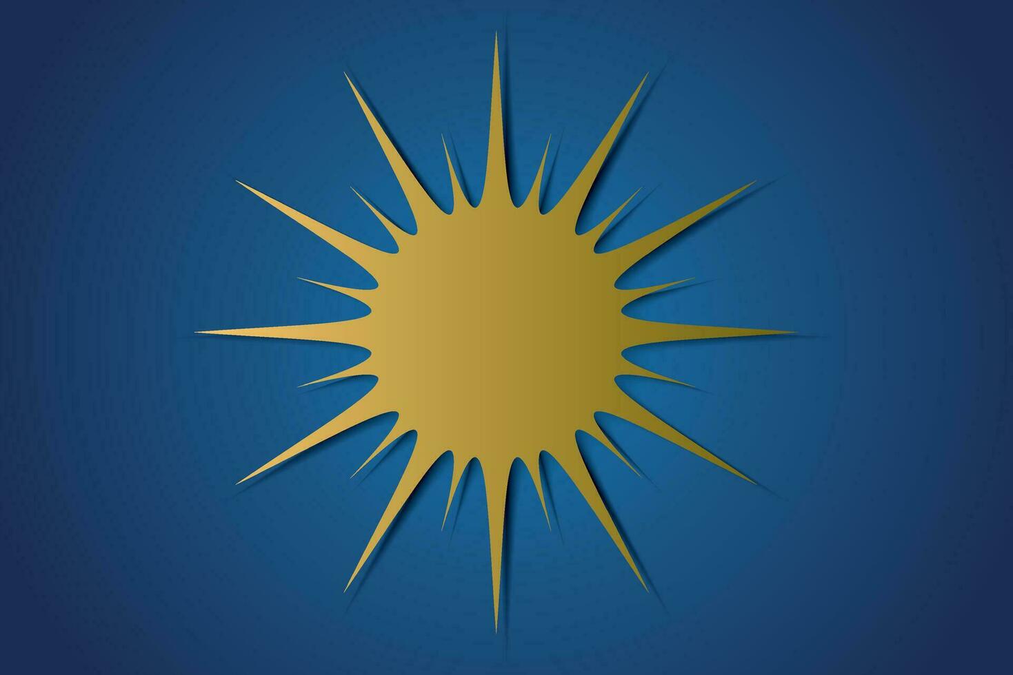 un' d'oro sunburst su un' blu sfondo, sole icona su un' blu sfondo. vettore illustrazione.