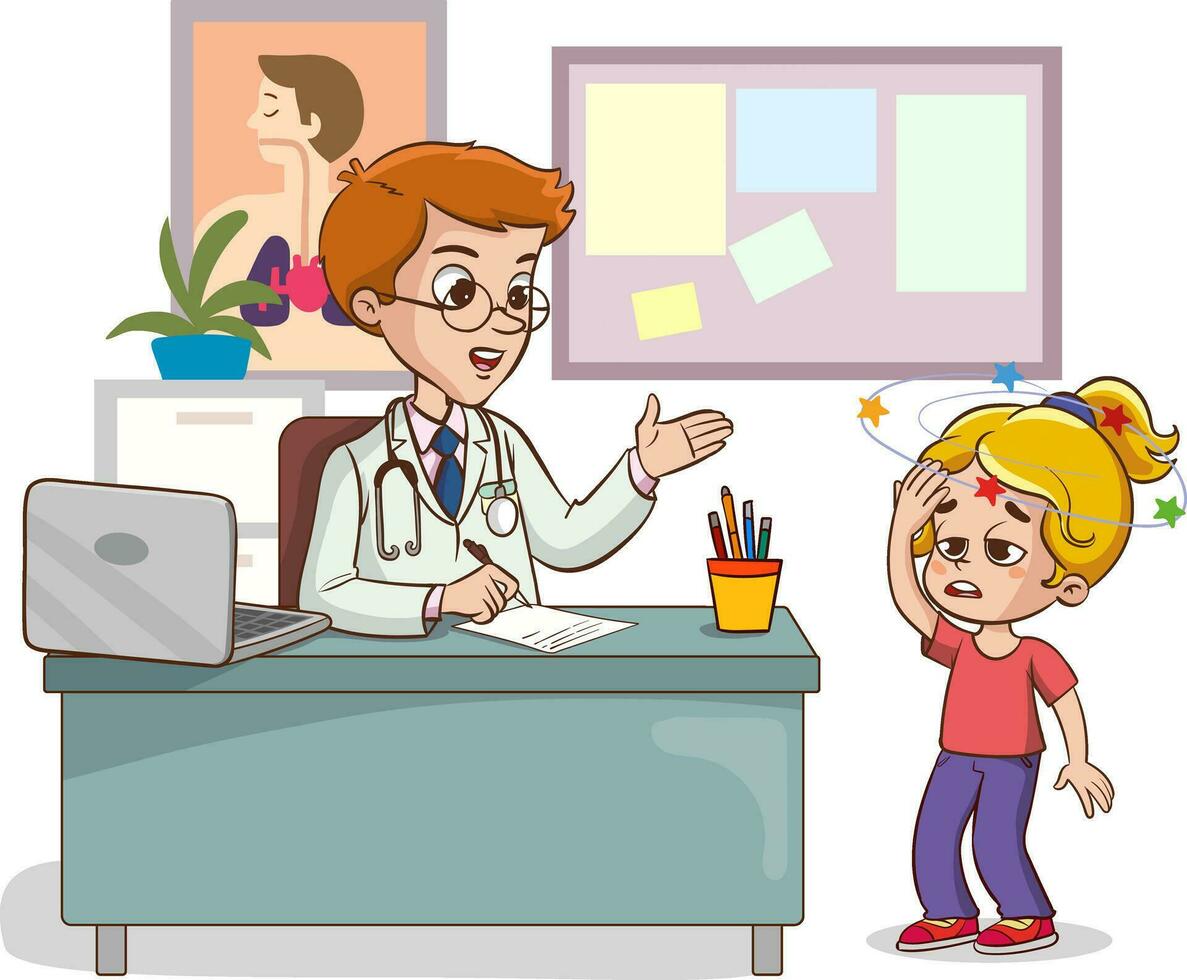 medico e malato bambini parlando vettore illustrazione