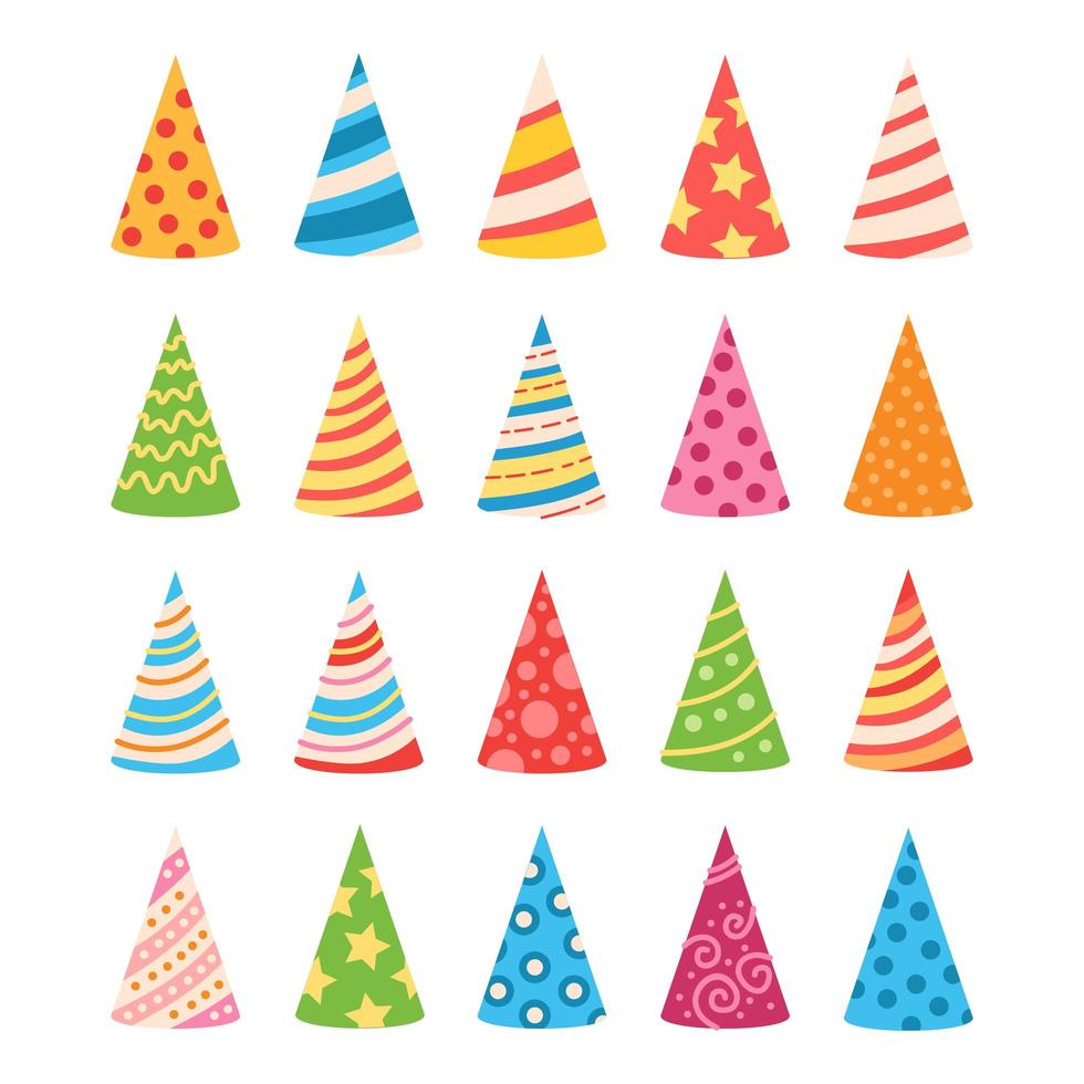 set di cartoni animati di cappelli colorati per cappelli di compleanno vettore