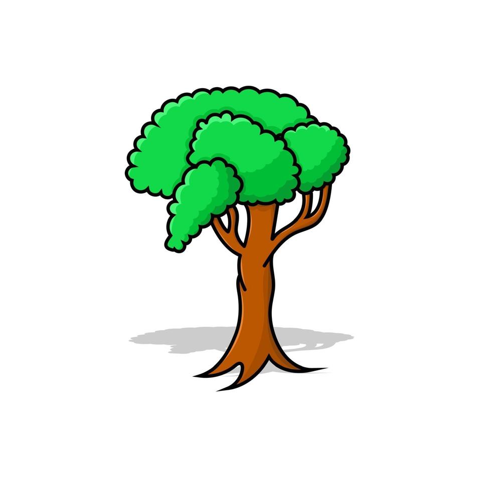 albero isolato illustrazione vettoriale cartone animato con contorno e ombra