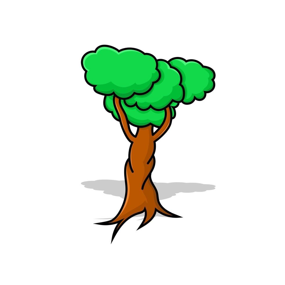 albero isolato illustrazione vettoriale cartone animato con contorno e ombra