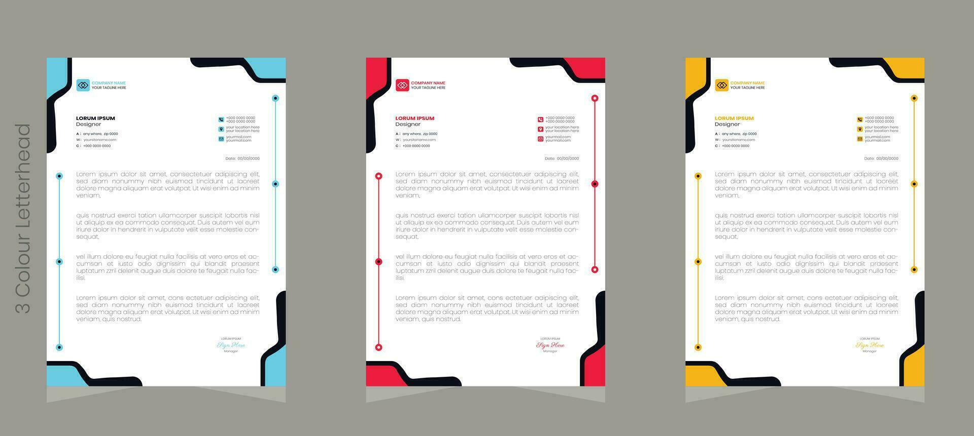 modello di progettazione di carta intestata aziendale moderna con colore giallo, blu, verde e rosso. modello di design creativo moderno della testata della lettera per il tuo progetto. carta intestata, carta intestata, design di carta intestata aziendale. vettore