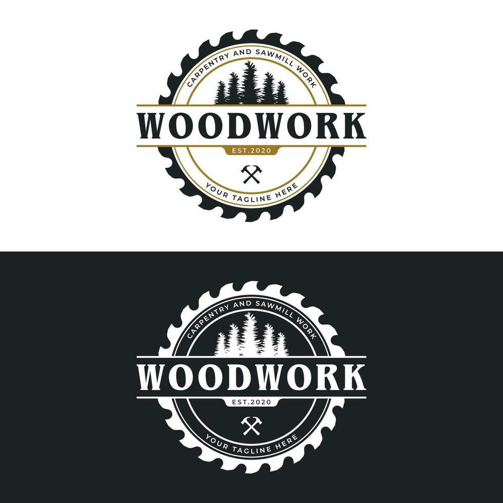 legna modello sega premio logo design con Vintage ▾ carpenteria strumenti.logo per attività commerciale, carpenteria, boscaiolo, etichetta, distintivo. vettore