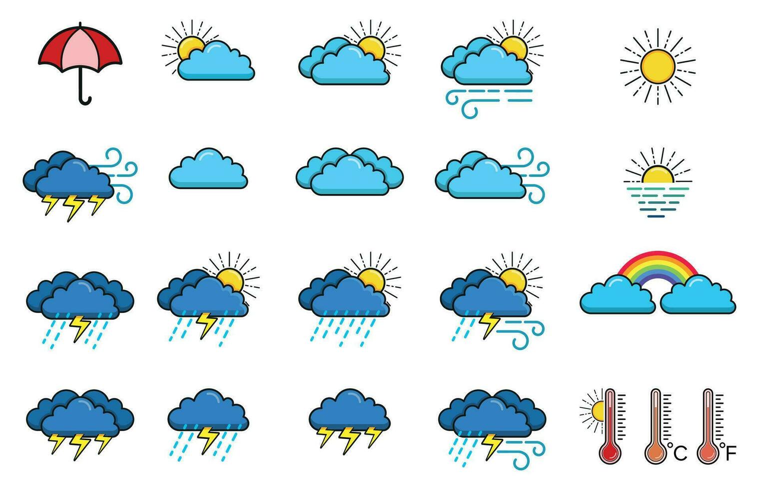 tempo metereologico previsione colore icona impostare, giorno nube logo icona elemento decorazione vettore