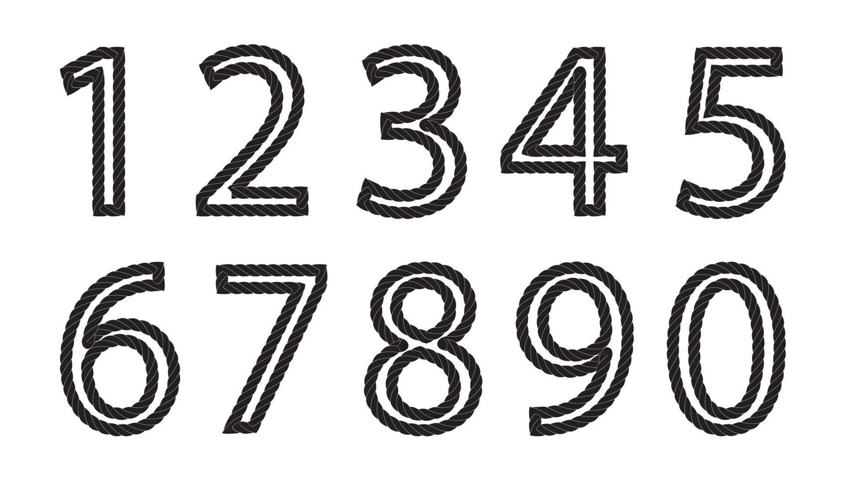 set di numeri in bianco e nero fatti di corda vettore