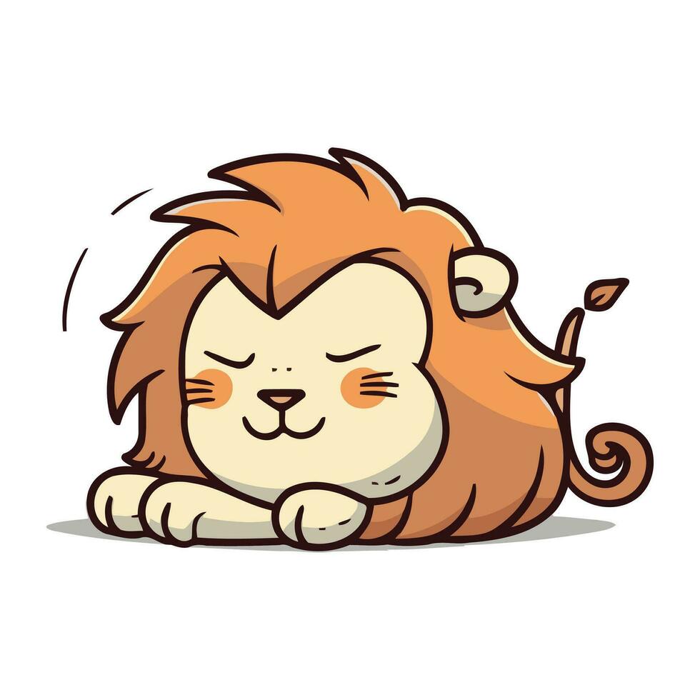 Leone addormentato carino cartone animato personaggio vettore illustrazione. carino animale cartone animato.