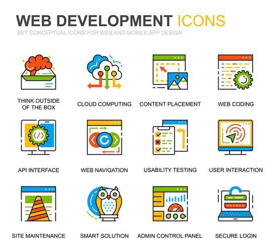 Set semplice Icone Web Disign e Development Line per applicazioni Web e mobili vettore