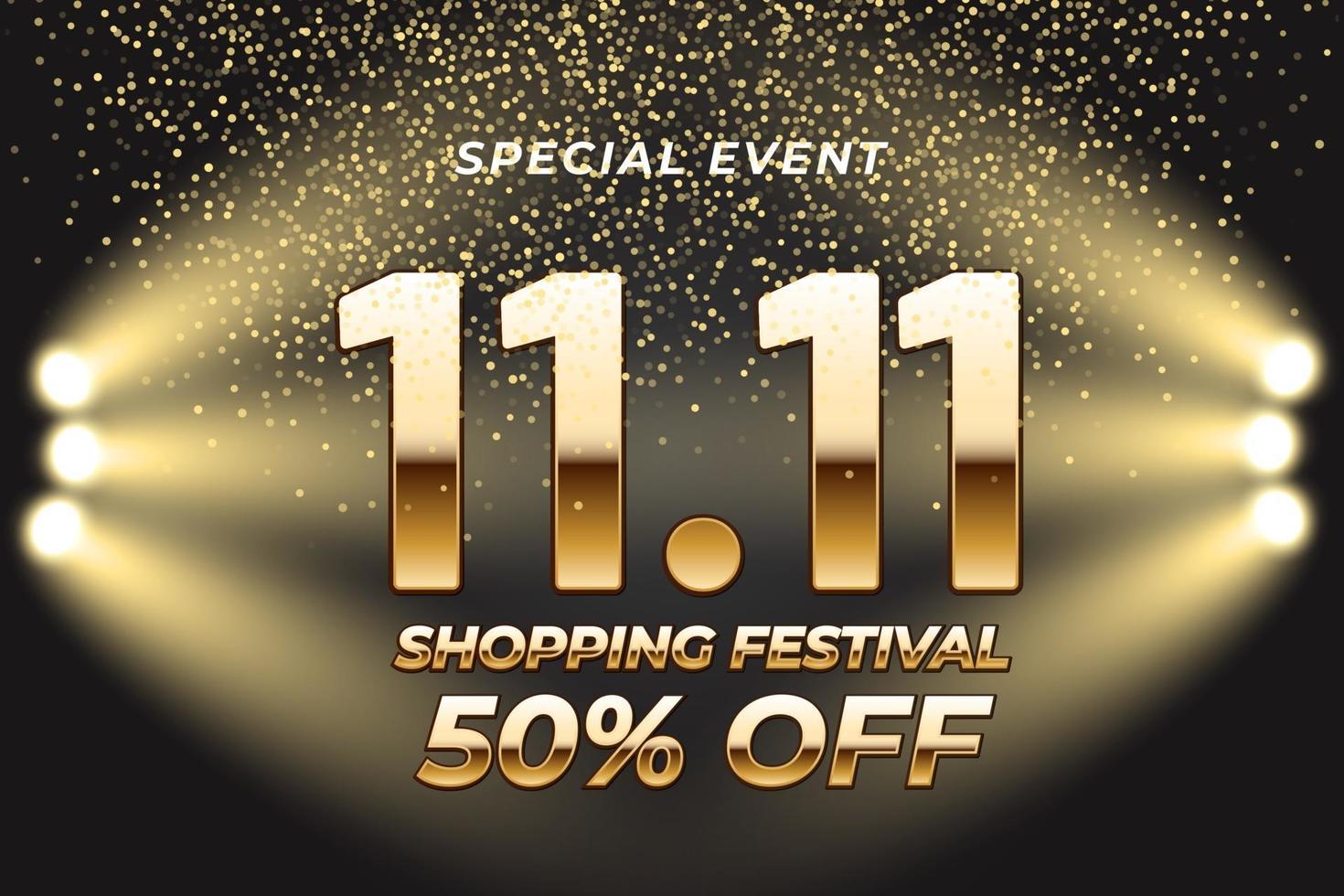 11.11 banner di vendita del festival dello shopping con elemento in oro vettore