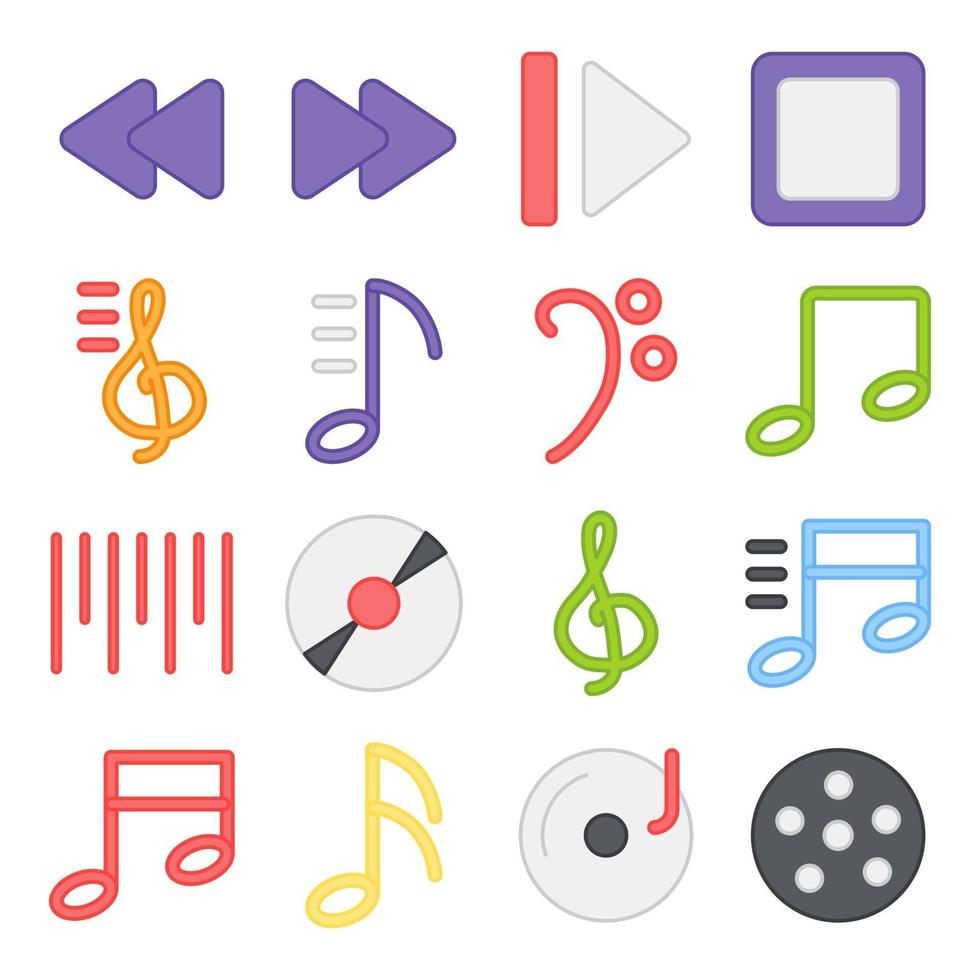 pacchetto di icone piatte di attrezzatura musicale vettore