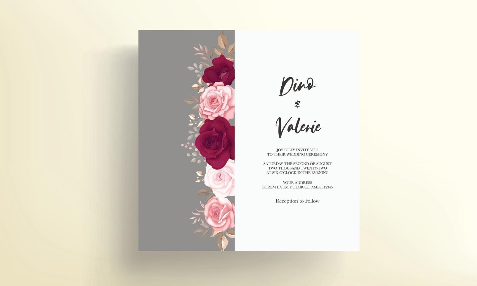 elegante biglietto d'invito per matrimonio con bellissime rose marroni vettore