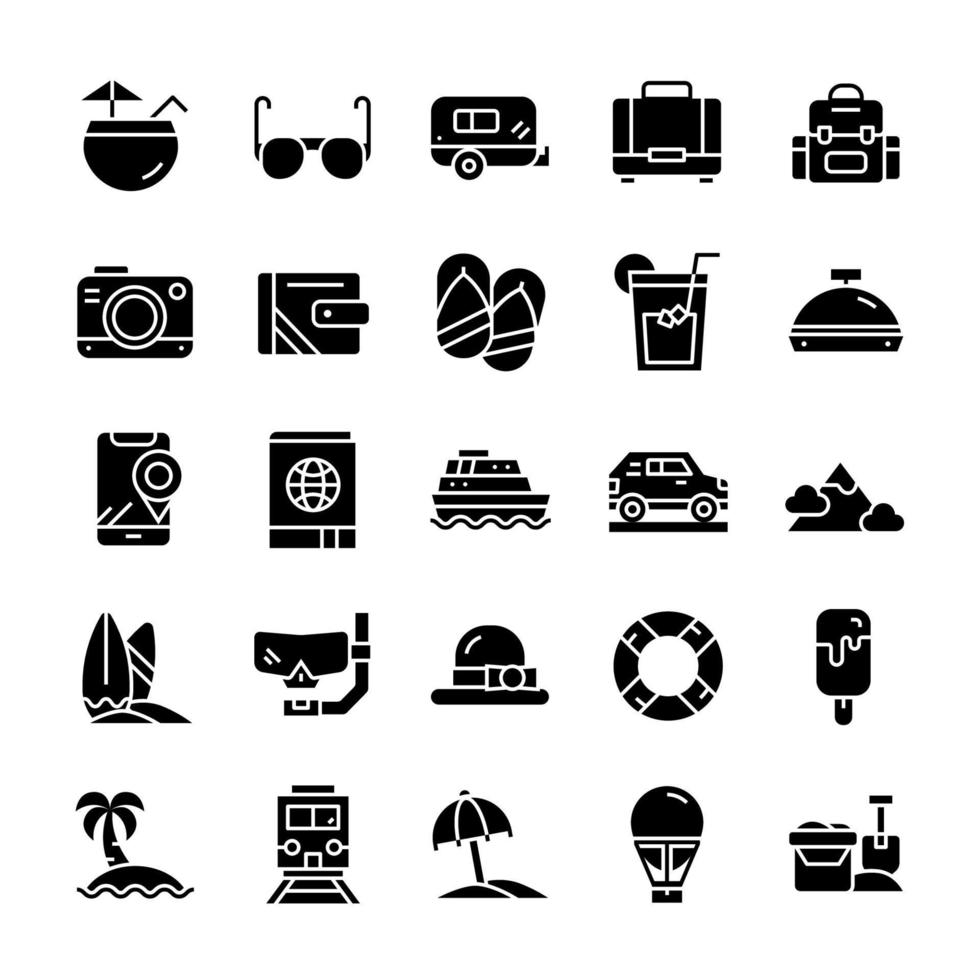 set di icone di vacanza con stile glifo. vettore